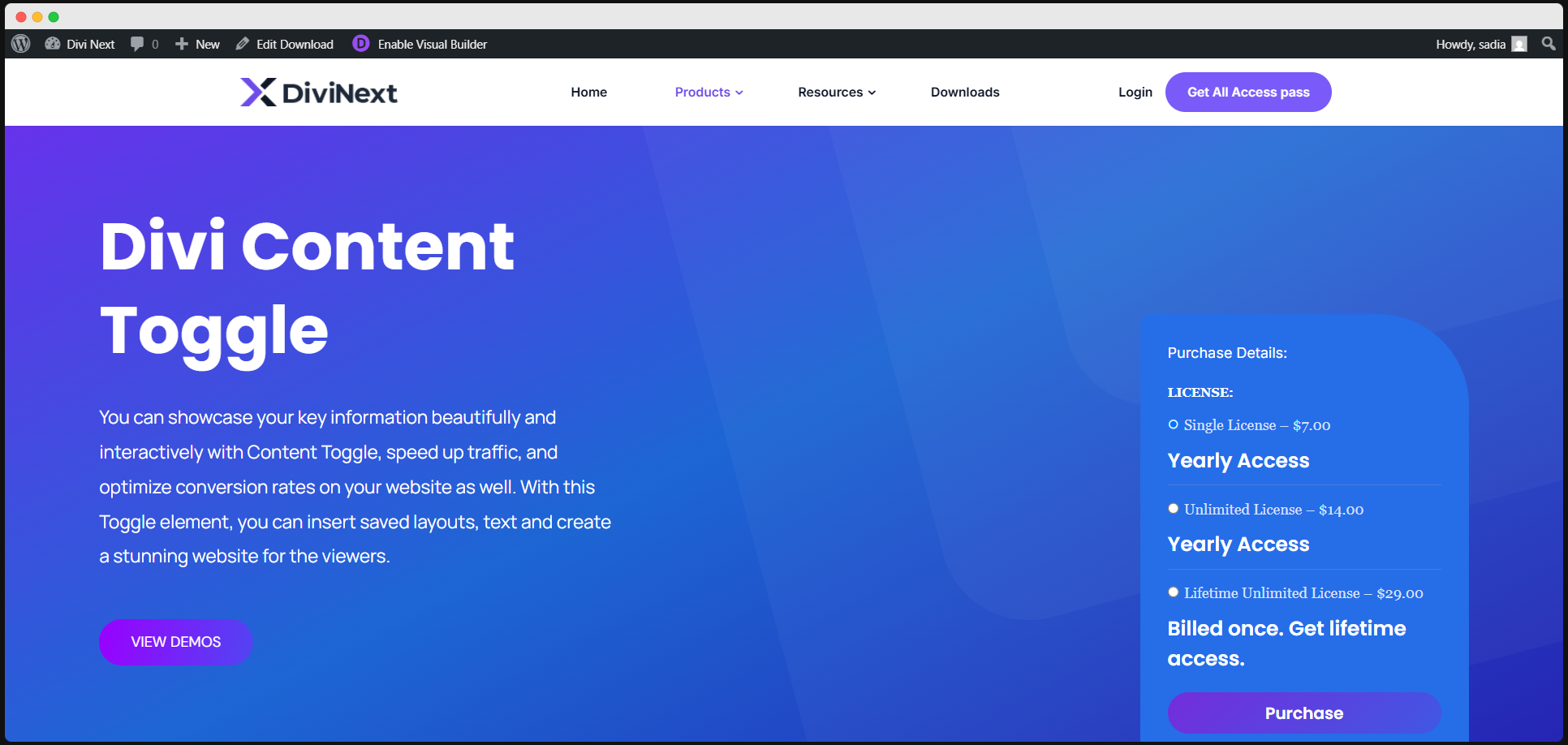 Divi Content Toggle