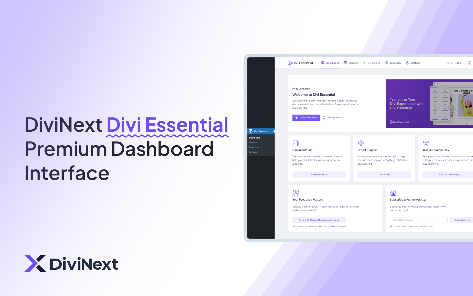DiviNext Divi Modules, Showcasing Divi Essential Premium Dashboard Interface DiviNext Divi Modules, Showcasing Divi Essential Premium Dashboard Interface